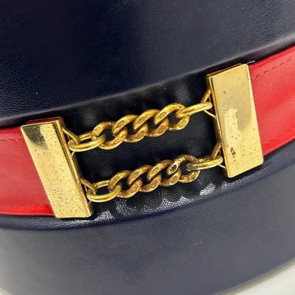 Vintage 70’s Georges Briard USA Navy / Red Leather Insulated Lidded Ice Bucket - Picture 12 of 14